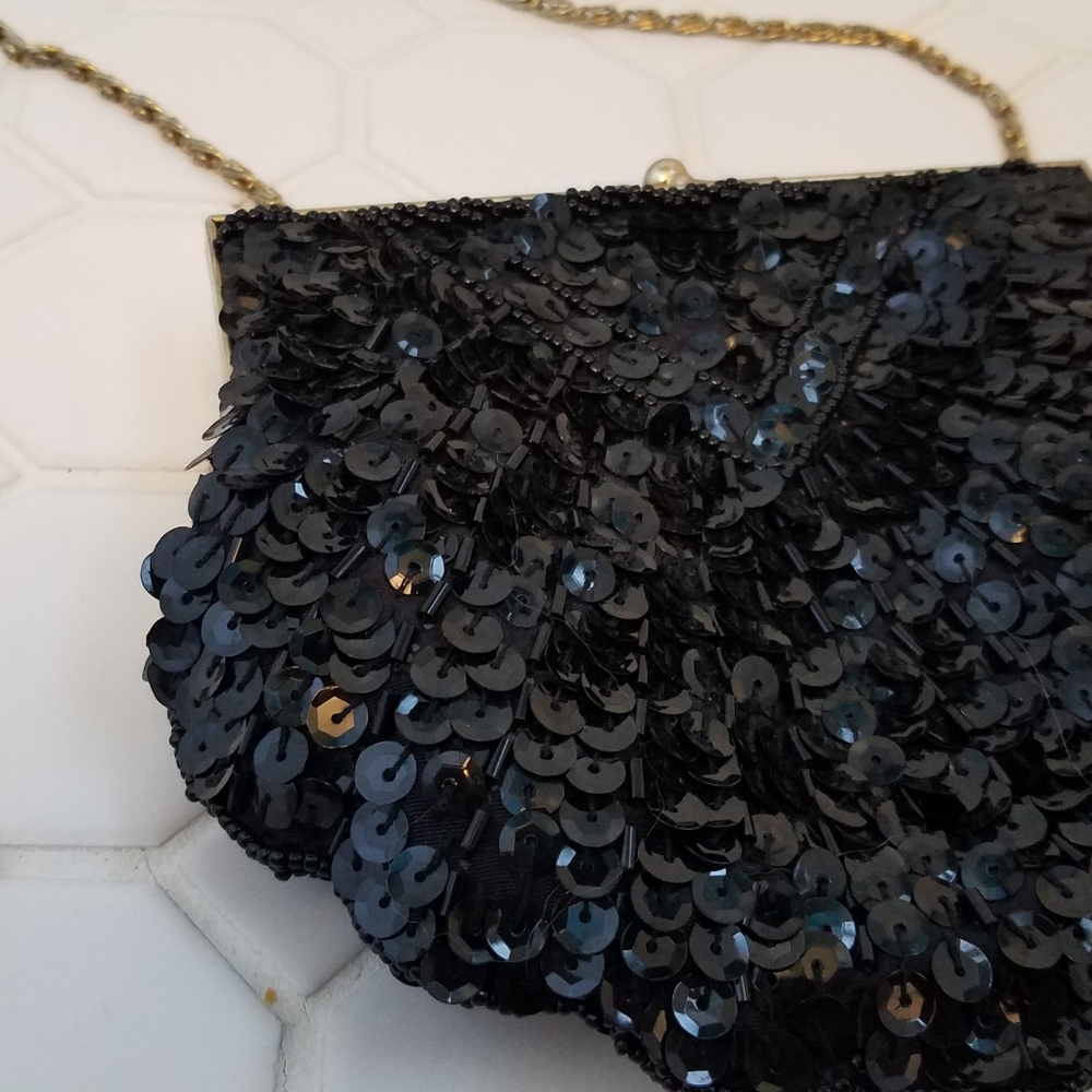 Vintage Speyer Milor black sequin shoulder bag WN - Picture 7 of 11